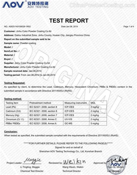 powder coating inspection report format